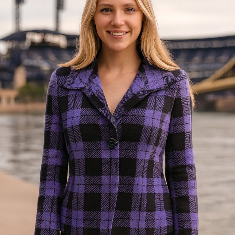 Evan-Picone Purple Black Plaid Blazer Jacket Cropped Size 8